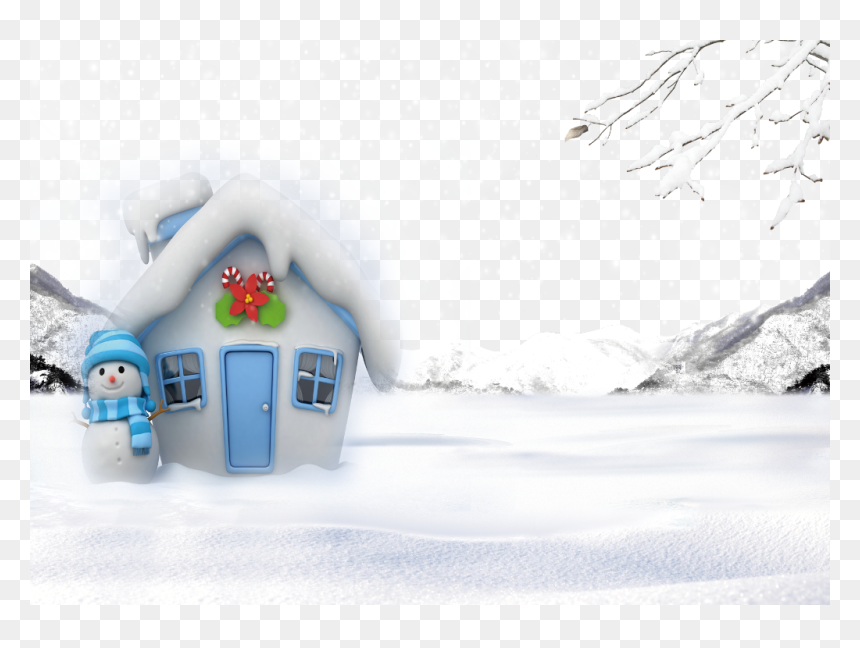 Snowman With Snow House, HD Png Download - snow png