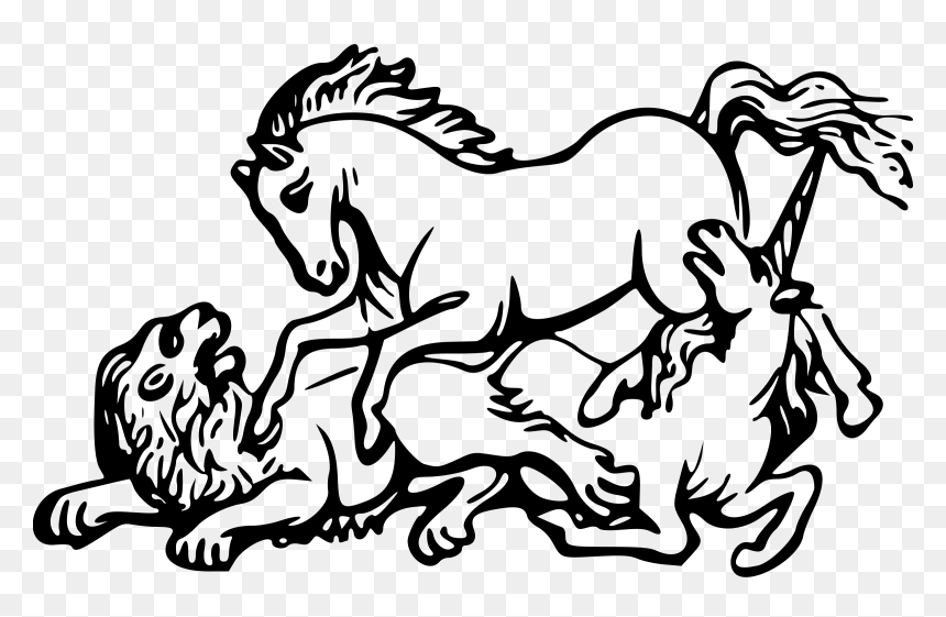 Horses And Unicorn Black White, HD Png Download - unicorn png