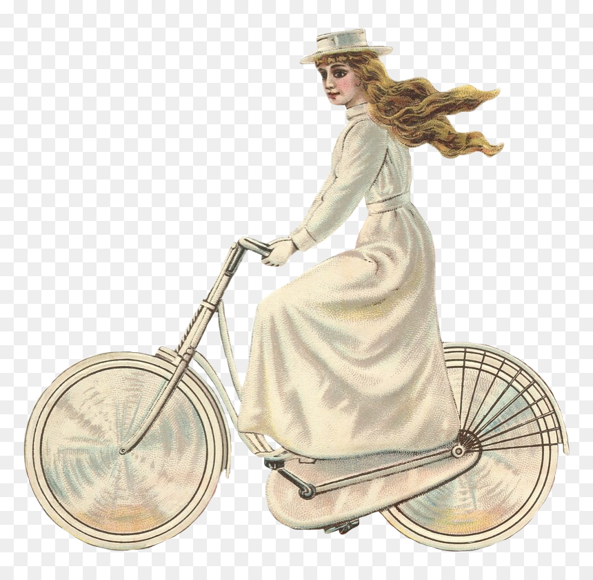 Victorian Lady Riding Bicycle, HD Png Download - vintage woman png