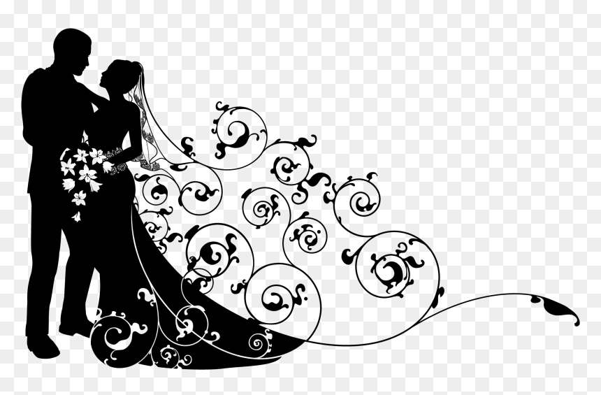 Wedding Couple Clipart Black And White, HD Png Download - bride silhouette png