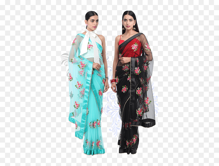 Embroidery Net Saree Black, HD Png Download - silk saree png