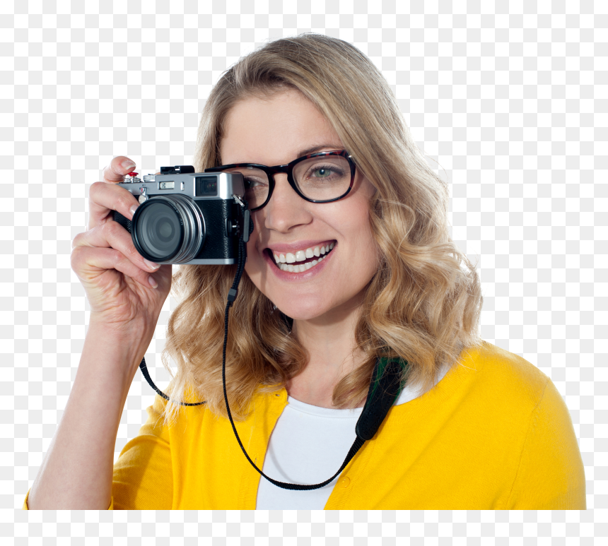 Smiling Woman With Camera, HD Png Download - photographer with camera png