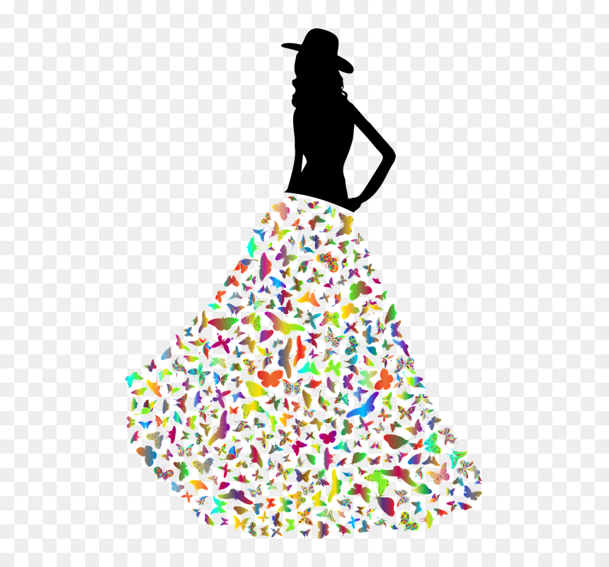 Silhouette Girl With Butterfly Dress, HD Png Download - borboletas png