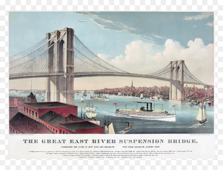Currier And Ives Brooklyn Bridge, HD Png Download - bridge png