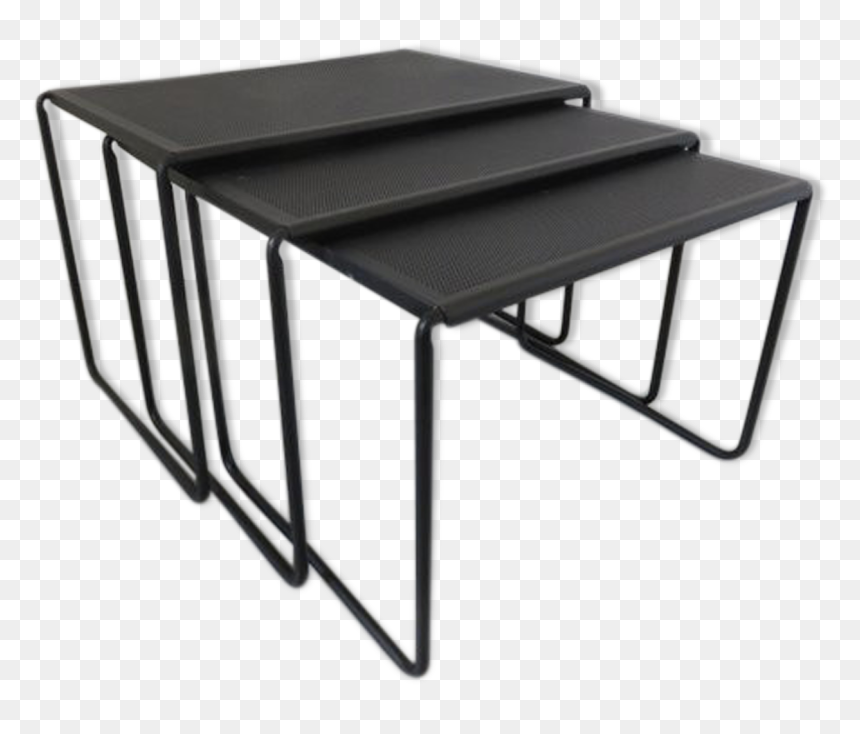 3 Pull-out Tables In Perforated Metal 60/70s - Table Gigogne Noir Perforé, HD Png Download - perforated metal png