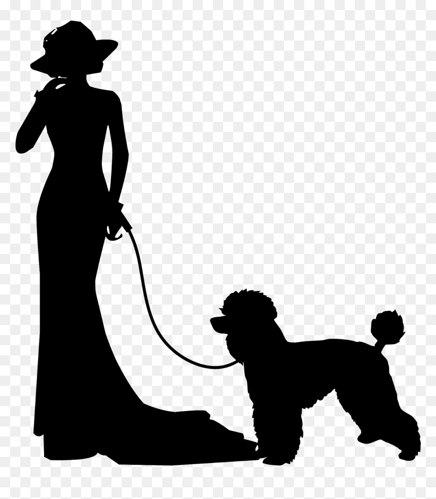 Poodle, Woman, Silhouette, Dog, Animal, Dress, Elegance, - Standard Poodle Clip Art, HD Png Download - woman walking silhouette png