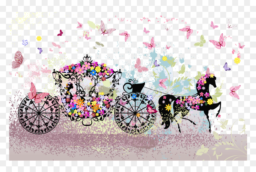 Butterfly Photography Carriage Stock Wedding Flowers - Wedding Cart Art, HD Png Download - wedding invitation png