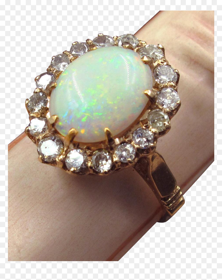 Glowing Opal Ring In 14k Rose Gold With Diamond Halo, HD Png Download - glowing halo png