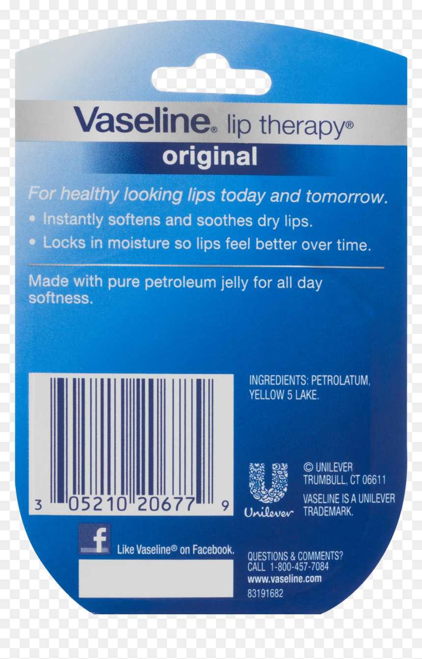 Transparent Vaseline Png - Vaseline Lip Therapy Original Ingredients, Png Download - vaseline png