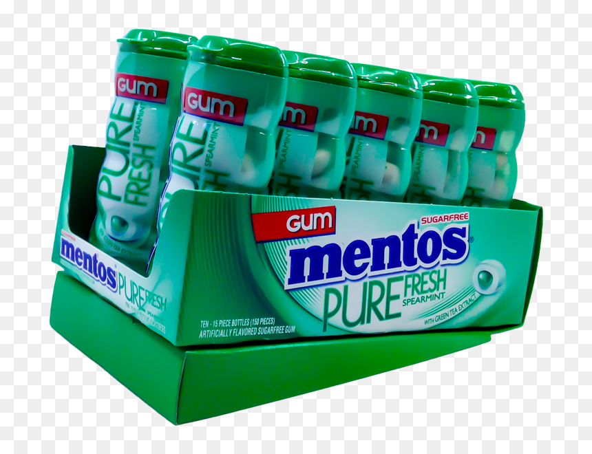 Mentos Pure Fresh Gum Spearmint 10 Pack - Mentos, HD Png Download - mentos png
