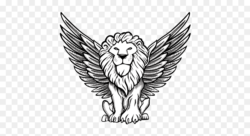 Lion With Wings Logo - Lion With Wings Drawing, HD Png Download - cartoon wings png