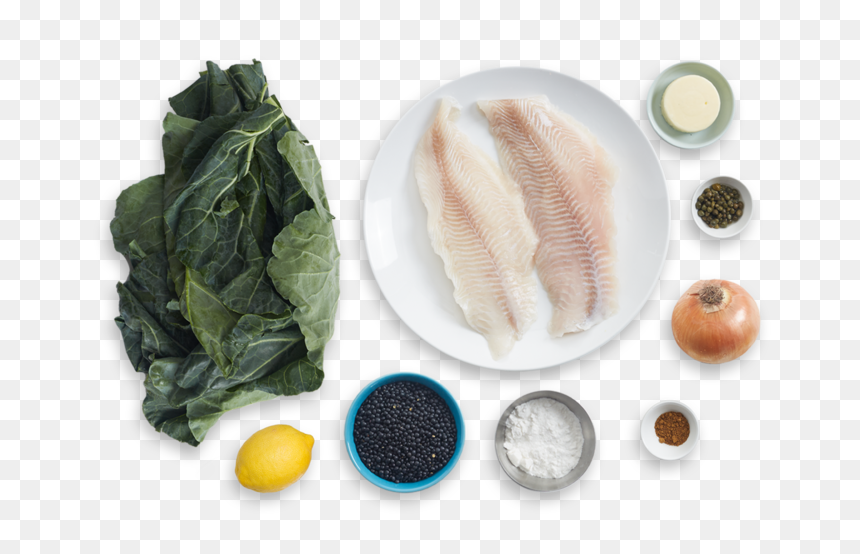 Lemon-caper Catfish With Spiced Lentils & Collard Greens - Anchovy (food), HD Png Download - collard greens png