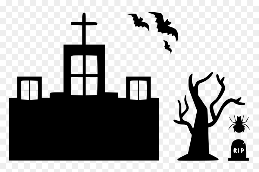 Halloween Haunted Home House Mansion Bats Tree Spider - Halloween Clipart Bats And Spiders, HD Png Download - halloween tree png