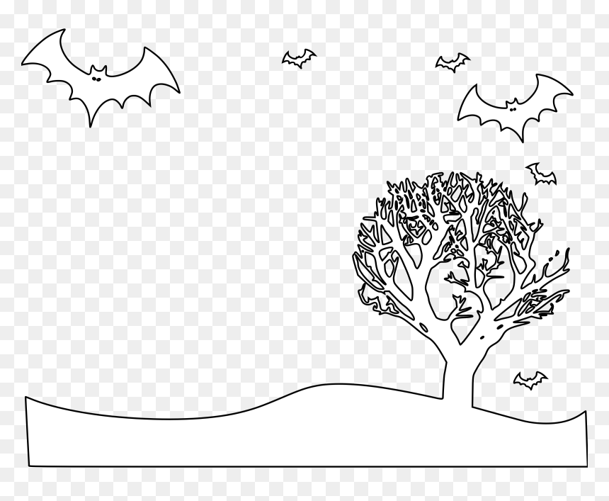 Halloween Scene Coloring Page, HD Png Download - halloween tree png