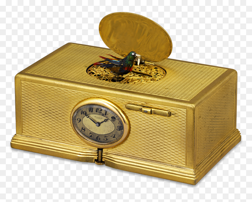 Gold-plated Singing Bird Box And Clock - Singing Bird Box, HD Png Download - gold clock png