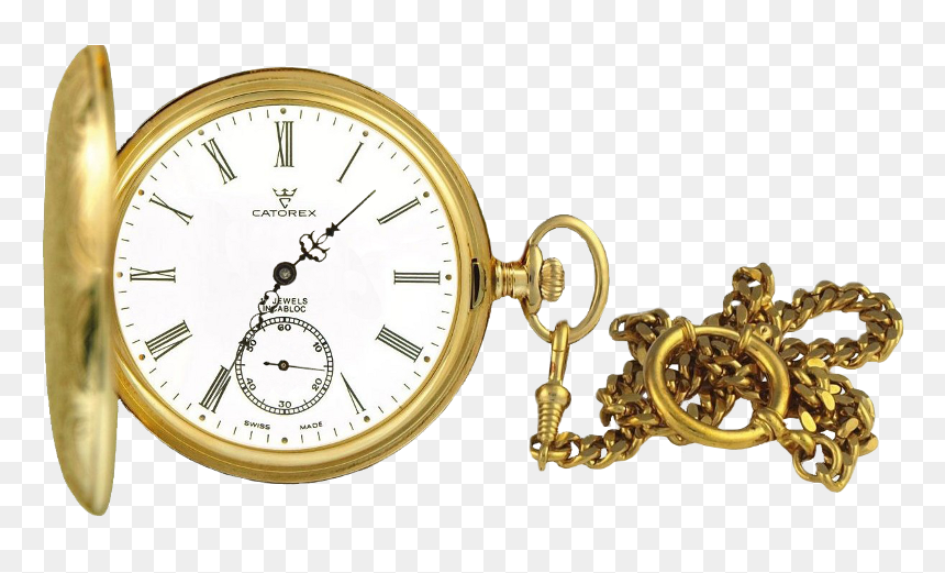 Antique Gold Mens Pocket Watch, HD Png Download - gold clock png