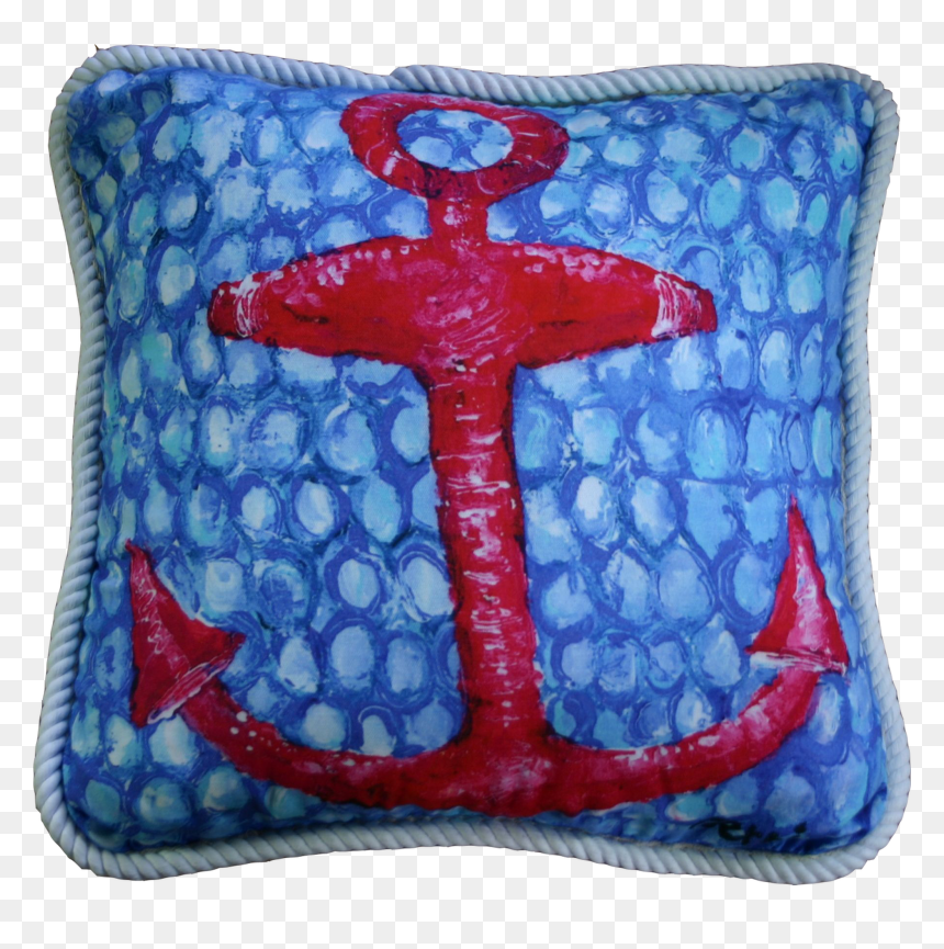 Nautical Cottage Red Anchor Pillows, HD Png Download - blue anchor png
