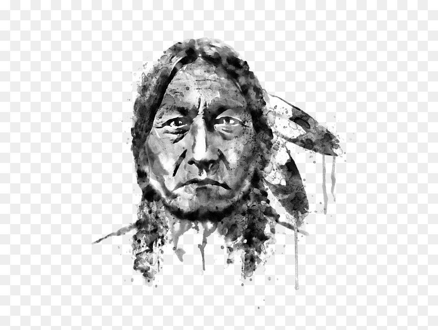 Sitting Bull Watercolor Painting, HD Png Download - white curtains png