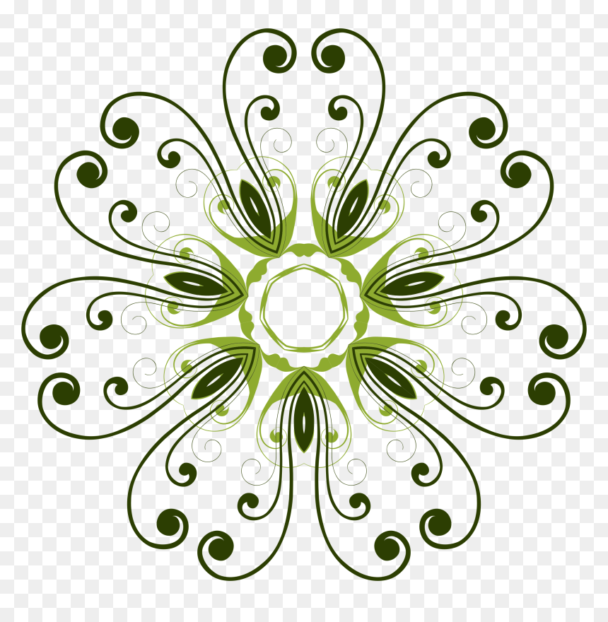 Clipart - Green Flower Design Vector Png, Transparent Png - gold flourish png