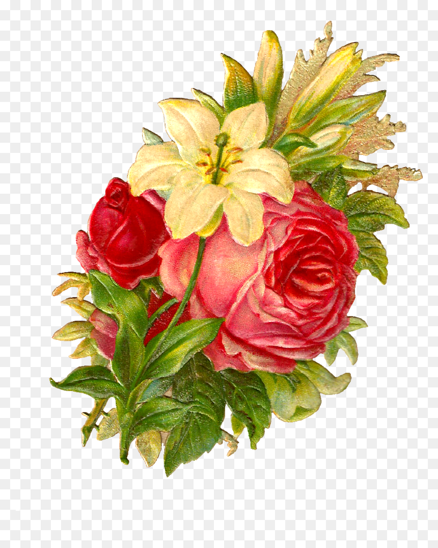 Free Digital Flower Bouquet Images Of Red And Pink - Garden Roses, HD Png Download - flower garden png