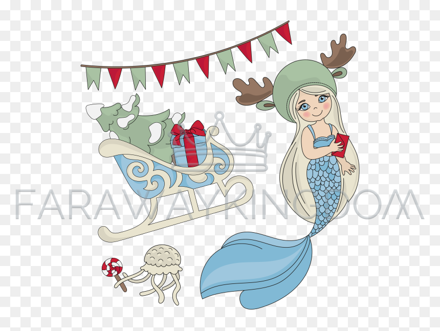 Mermaid On A Sleigh, HD Png Download - christmas vector png