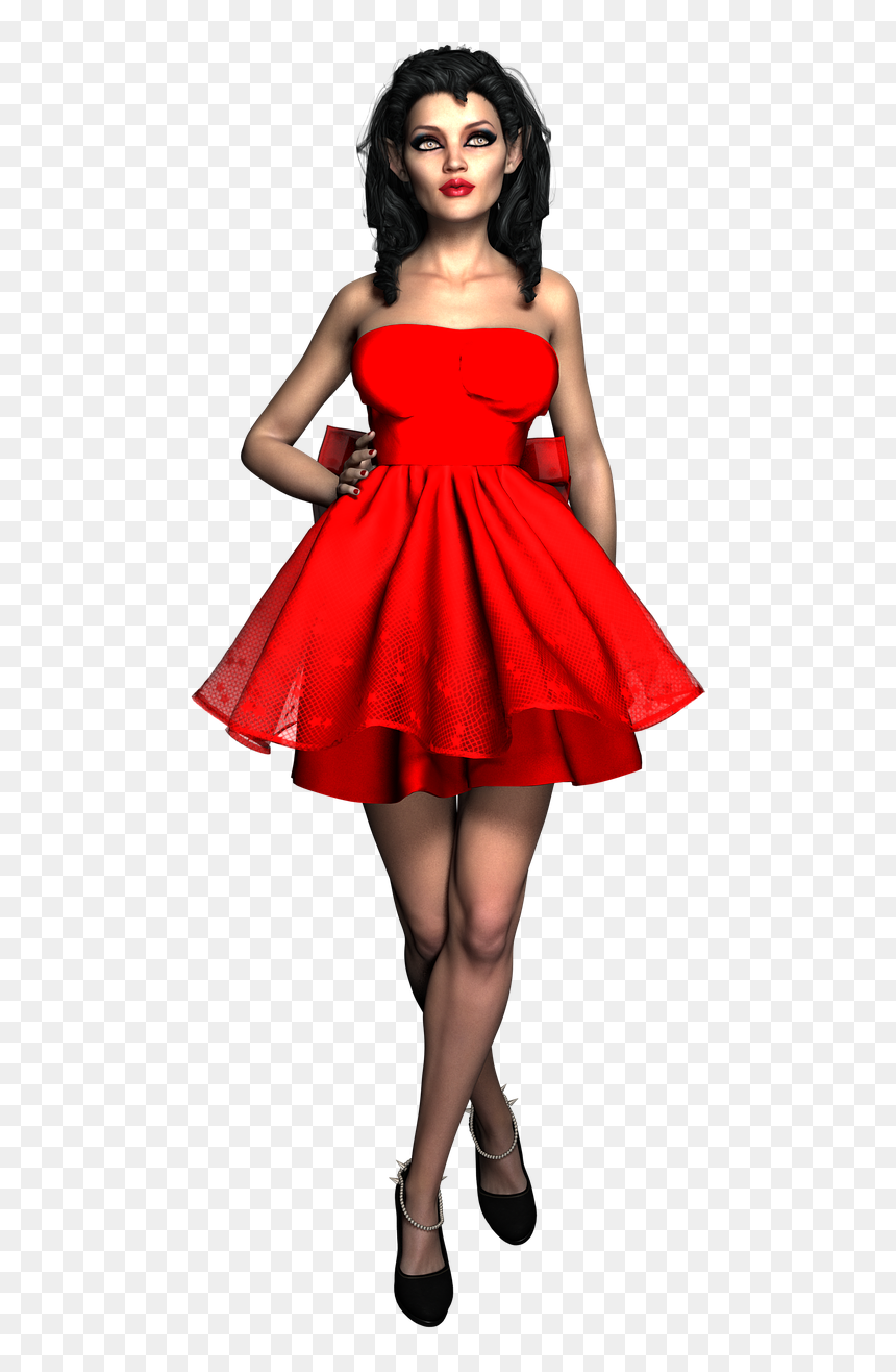 Elf, Woman, Red, Dress, Beauty, Pose, 3d, Render, Model - Woman Red Dress Png, Transparent Png - red dress png