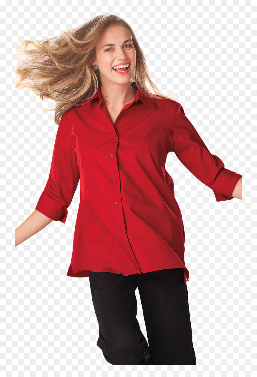 Ladies 3/4 Sleeve Easy Care Poplin Swing Blouse/matching - Blue Generation, HD Png Download - red dress png