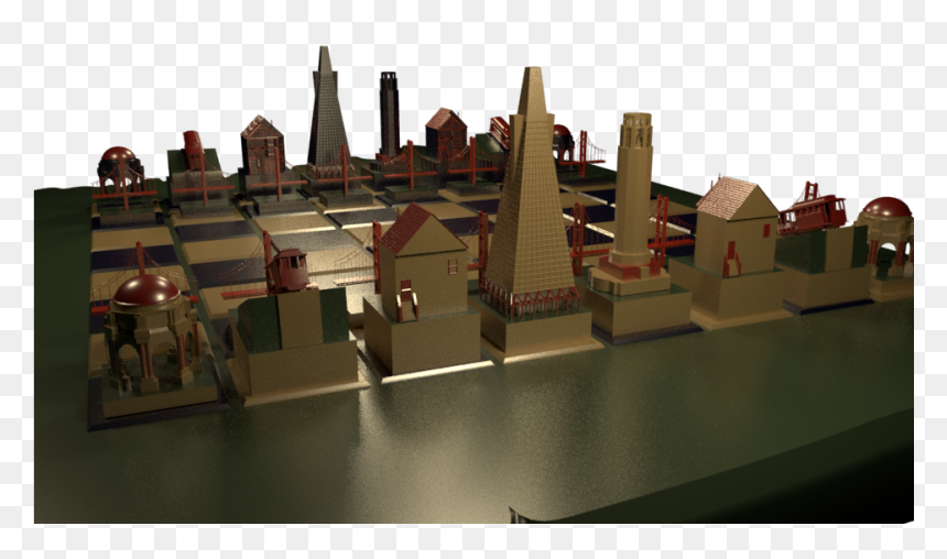 3d Chess Set Of San Francisco Skyline Created In Maya - Scale Model, HD Png Download - san francisco skyline png