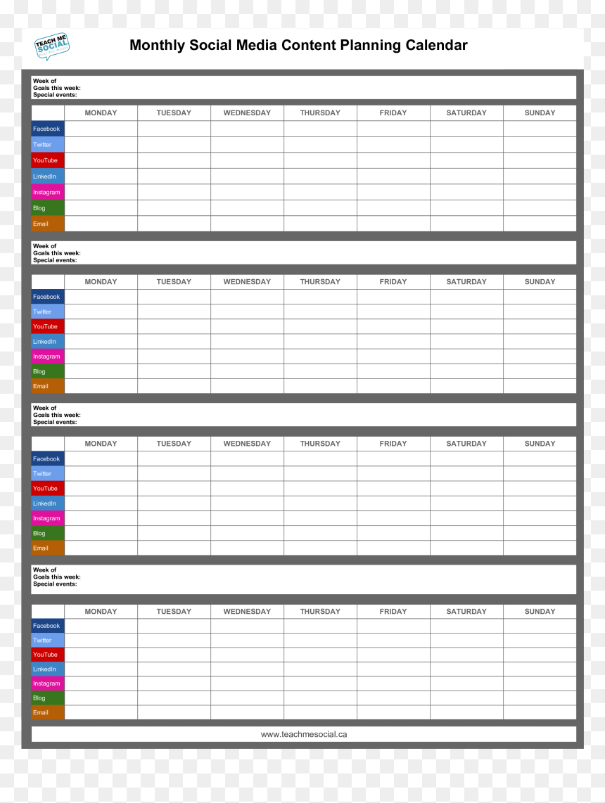 Monthly Social Media Calendar Main Image - Social Media Calendar Template, HD Png Download - calendar template png