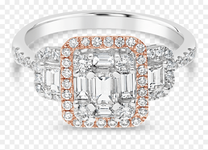 Propose Tonight 14k White And Rose Gold Emerald Diamond - Engagement Ring, HD Png Download - silver wedding rings png