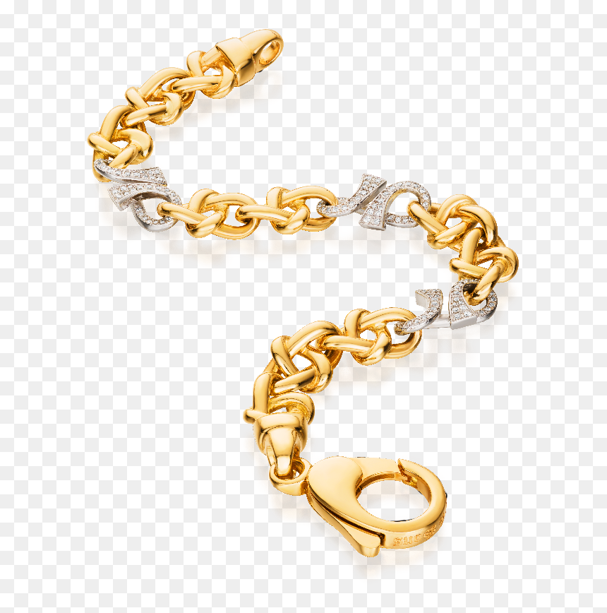 18ct Yellow Gold Bracelet With Three Diamond Set "gc - Chain, HD Png Download - diamond chain png