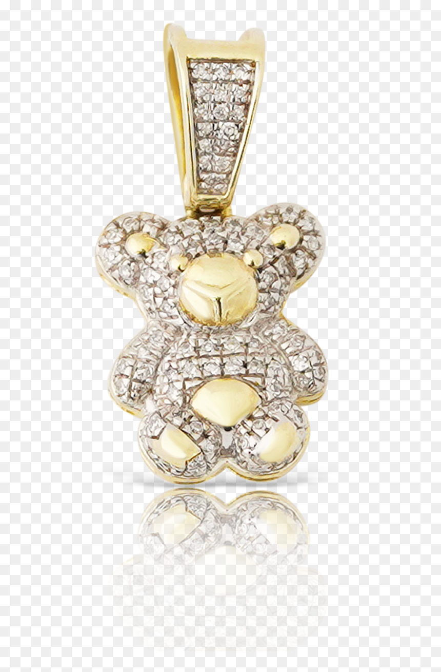 10k Yellow Gold Teddy Bear Pendant - Pendant, HD Png Download - diamond chain png