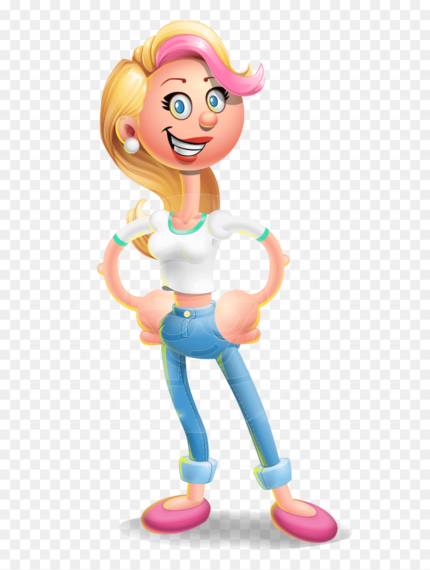 Cute Blonde Girl In Jeans Cartoon Vector 3d Character - Blonde Woman Cartoon Vector, HD Png Download - blonde girl png
