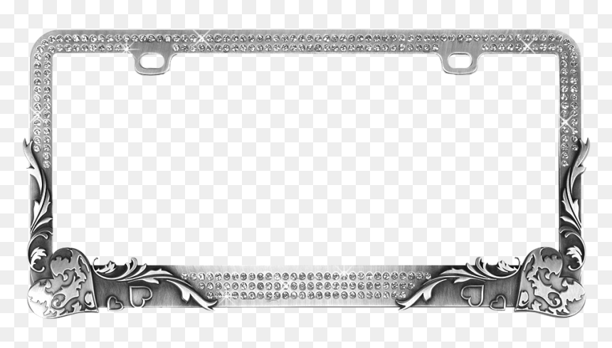 Vintage Heart Crystals On Stainless Gun Metal License - Elegant License Plate Frames, HD Png Download - vintage black frame png