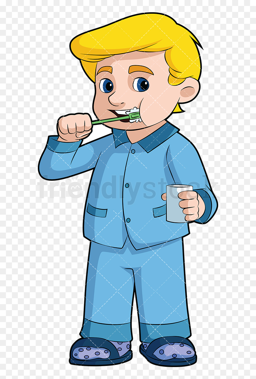 Brushing Teeth Clipart Cartoon Child - Boy Brushing His Teeth Clipart, HD Png Download - children clipart png