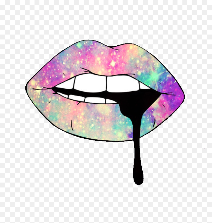 Tumblr Rainbow Drip Colorful Galaxy Aesthetic Lips - Black And White Lips, HD Png Download - angel wings png tumblr
