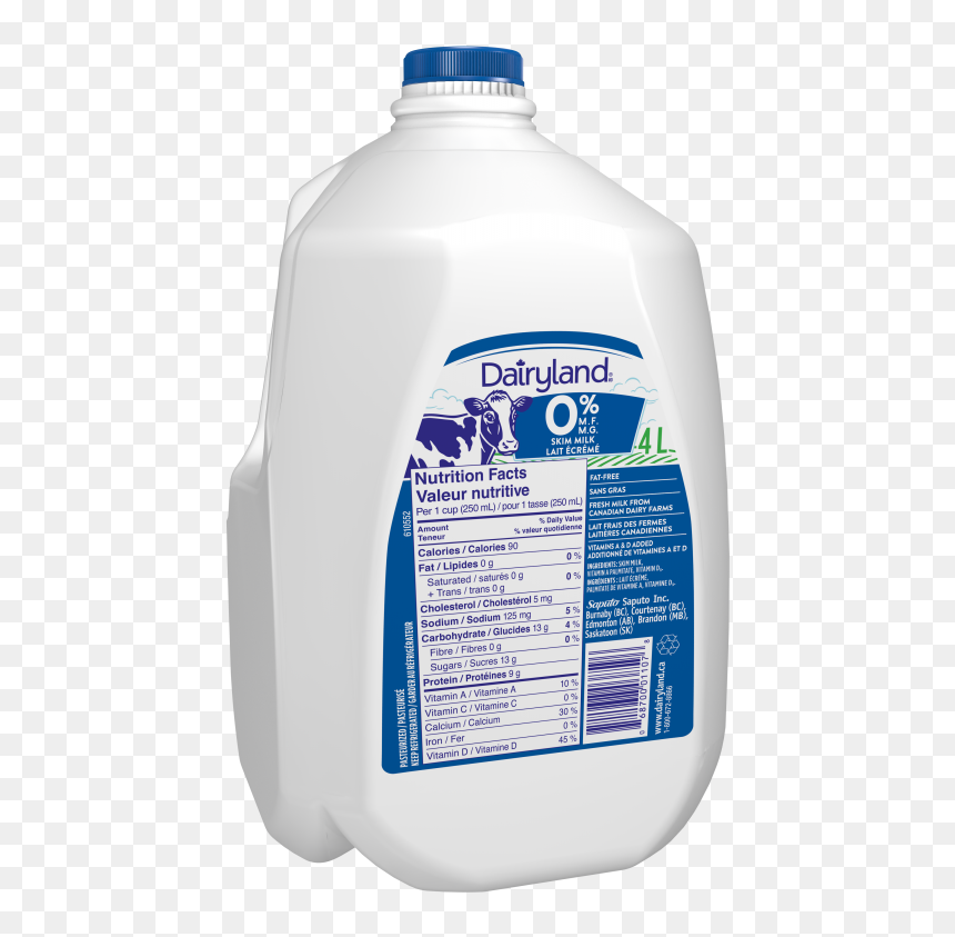 Dairyland Fat Free Skim Milk 4 Litre Jug - Dairyland Milk, HD Png Download - milk gallon png