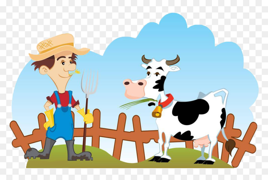 Transparent Ranch Clipart - Farmer And Cow Clipart, HD Png Download - farm animals png