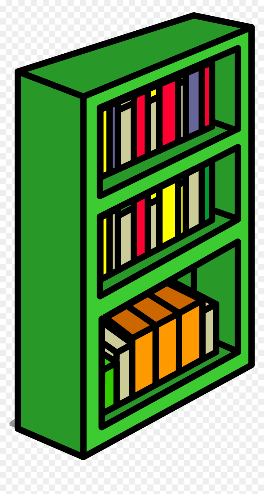Green Bookcase Sprite - Clipart Image Of Bookshelf, HD Png Download - bookcase png