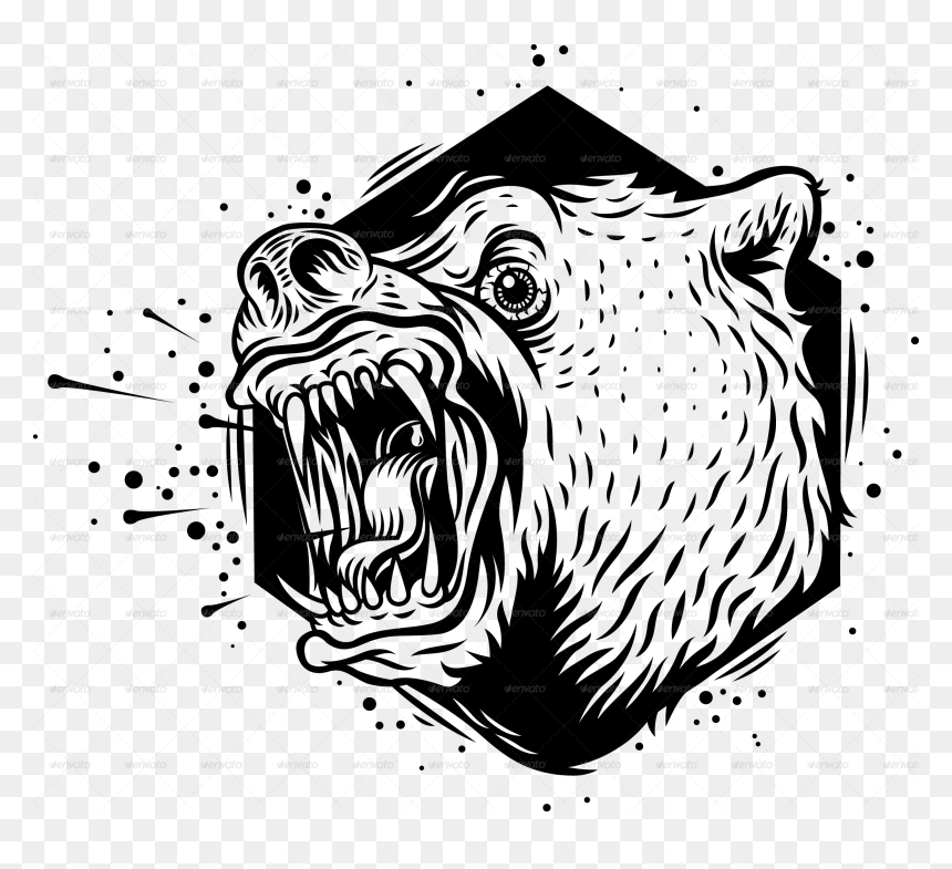 Black And White,head,line - Royalty Free Bear Png Transparent, Png Download - bear vector png