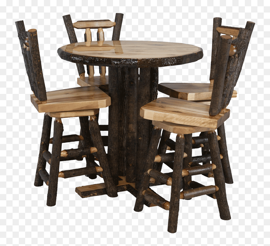 Hickory Log Pub Table And V-back Bar Stools - Chair, HD Png Download - bar table png