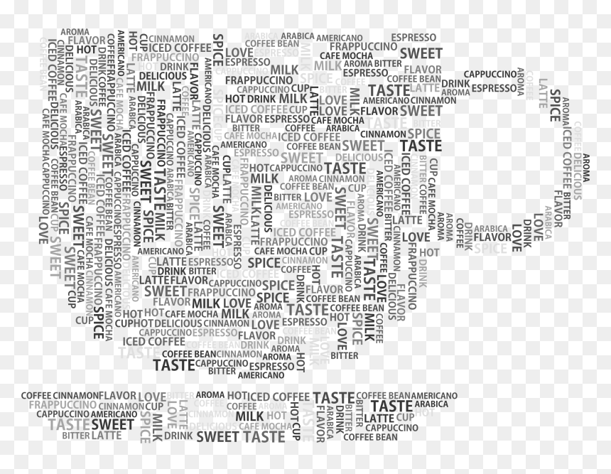 Coffee Cup Word Cloud Grayscale No Background Clip - Coffee Cup Background Black And White, HD Png Download - coffe cup png