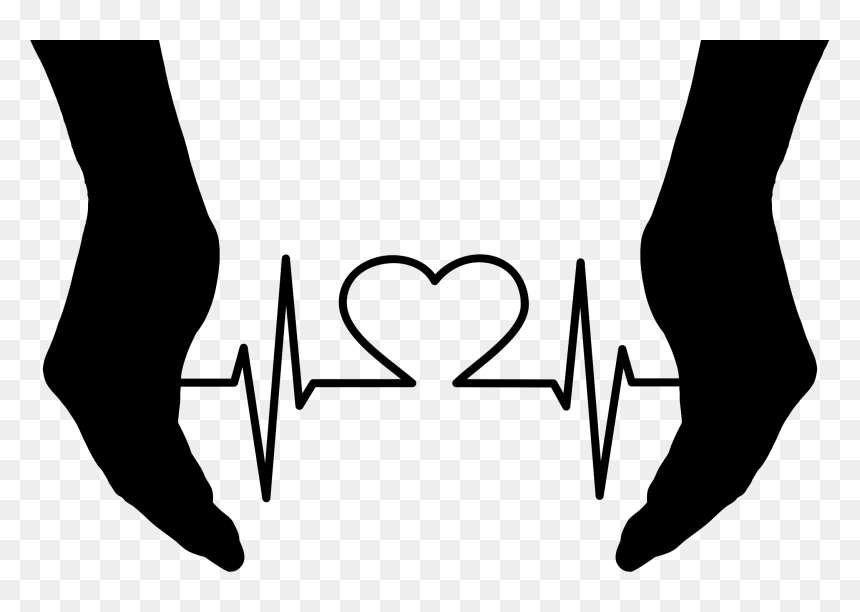 Cupping Hands Heart Ekg Silhouette Clip Arts - Life Line With Heart, HD Png Download - heart hands png