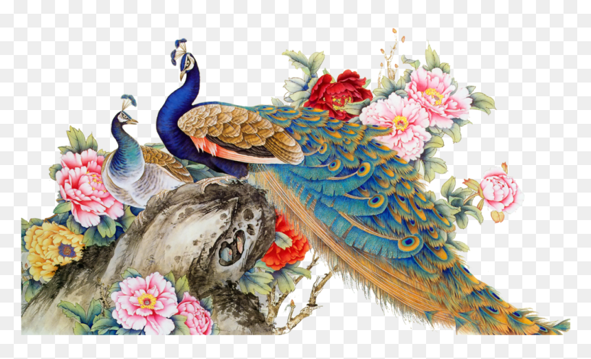 Pavo Real Png - Peacock With Flowers Watercolor, Transparent Png - peacock images hd png