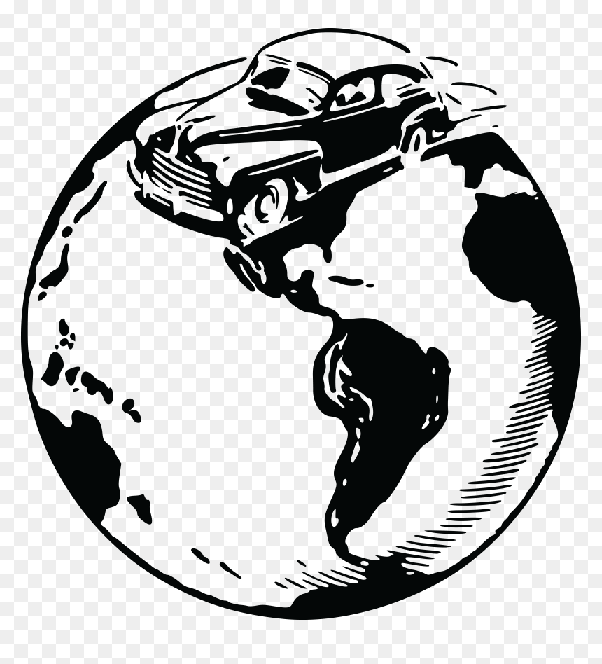 Globe And Car Clip Arts - Black And White Globe Png Free, Transparent Png - car line art png