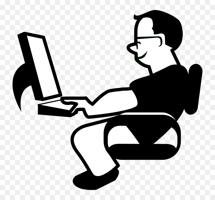 Relaxed, Office, Office Job, Workstation, Man, Worker - Guy On Computer Clipart, HD Png Download - office man clipart png