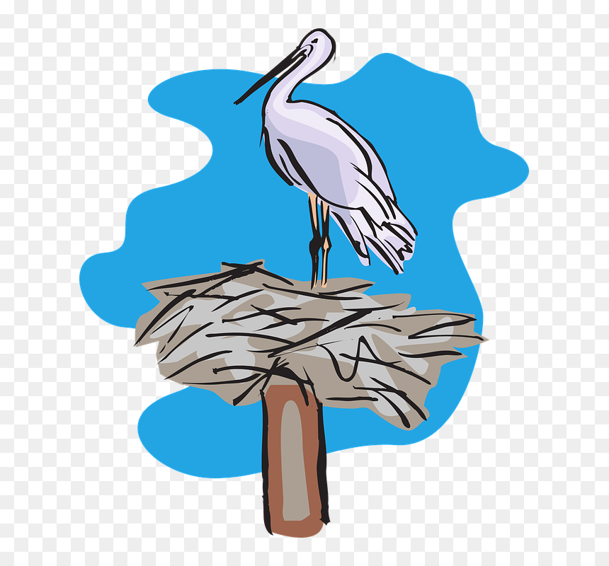 Bird Standing On Nest Svg Clip Arts - Stork Nest Clipart, HD Png Download - nest clipart png