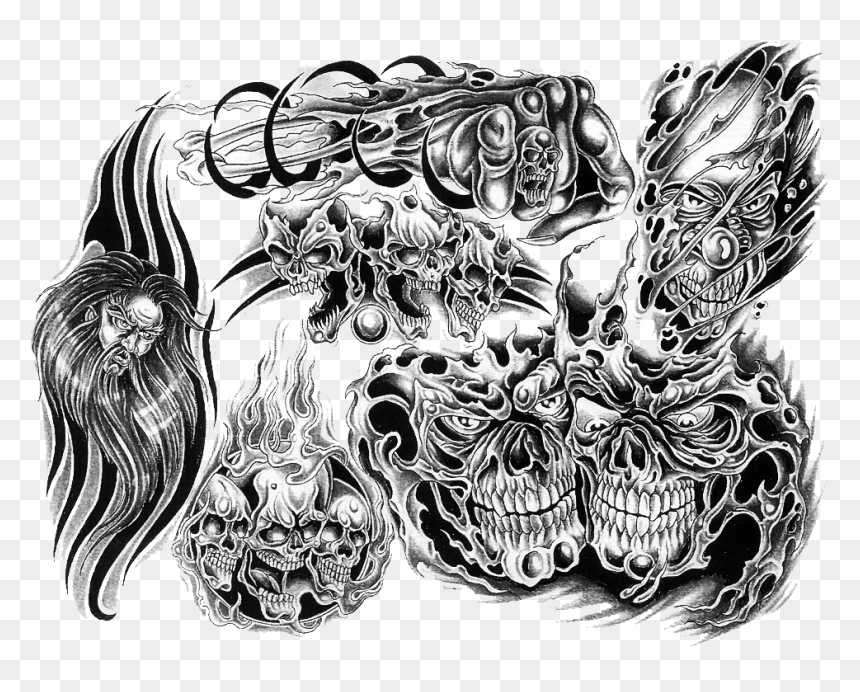 Tattooshape041 Mojo Shapes - Black And White Skull Tattoo Design, HD Png Download - neck tattoos png