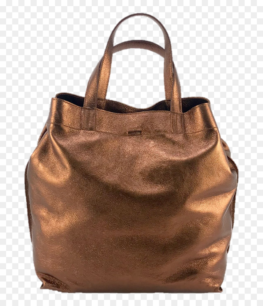Double Button L006 Copper Metallic Tote Leather Shopping - Tote Bag, HD Png Download - leather bag png