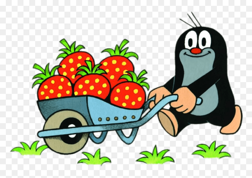 Little Mole Collecting Strawberries In A Wheelbarrow - Free Clipart Strawberry Wheelbarrow, HD Png Download - mole.png